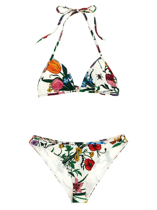 Gucci La Contessa White Bikini with Gucci Flora Print