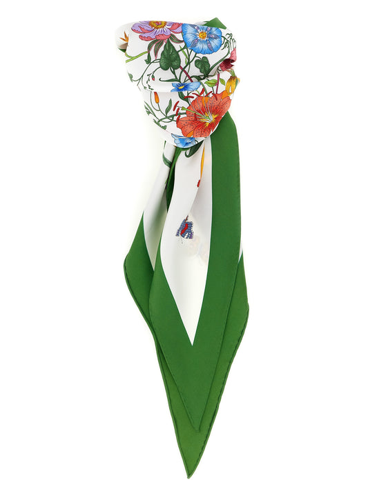 Gucci White Silk Foulard - Flora Print Scarf