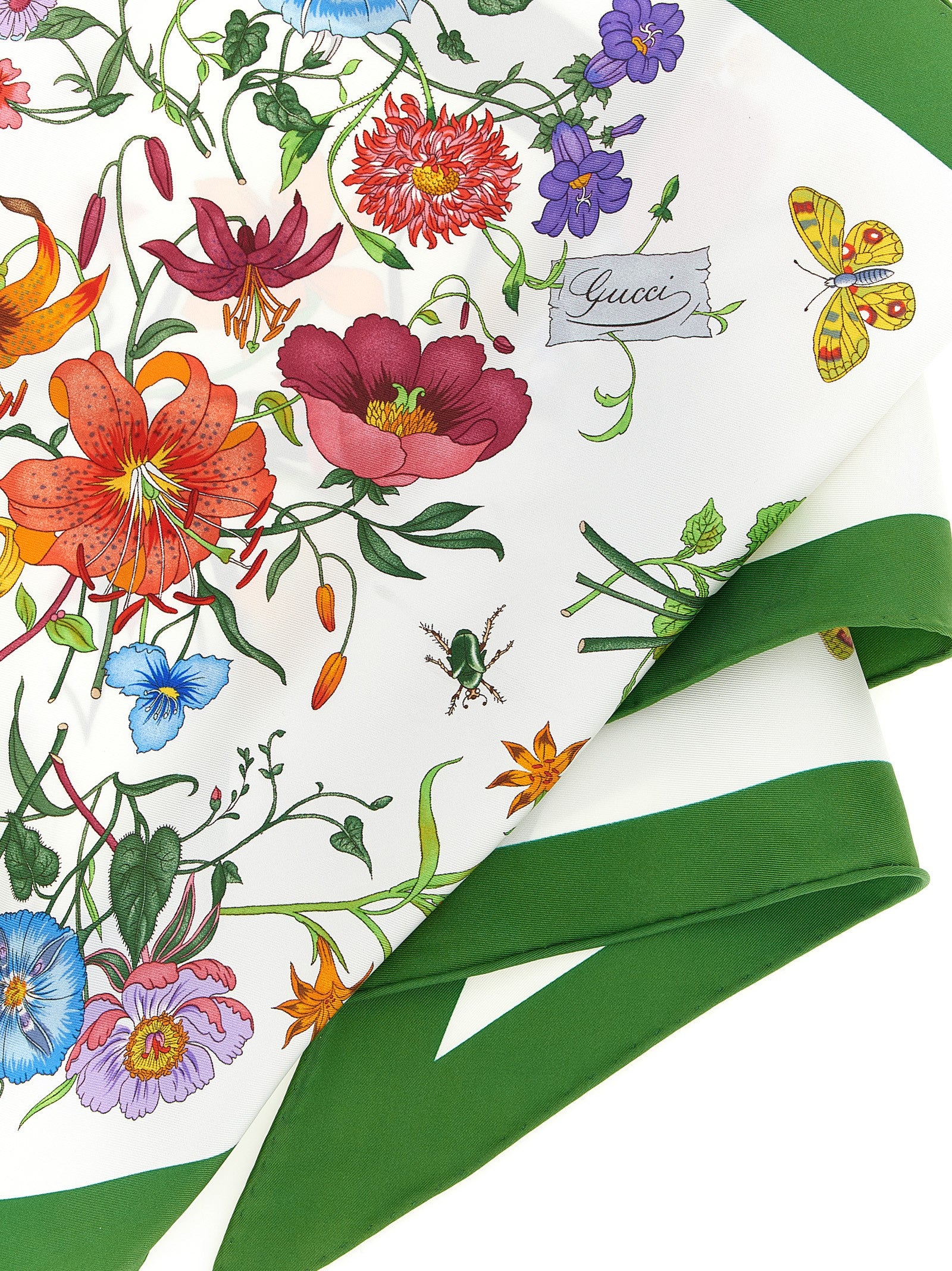 Gucci White Silk Foulard - Flora Print Scarf