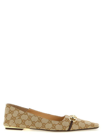 Gucci Vittoria GG Fabric Ballet Flats in Beige