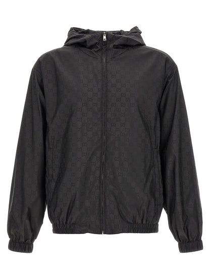 Gucci Black GG Jacquard Nylon Anorak Jacket