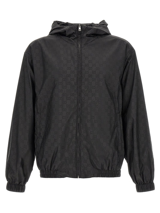 Gucci Black GG Jacquard Nylon Anorak Jacket