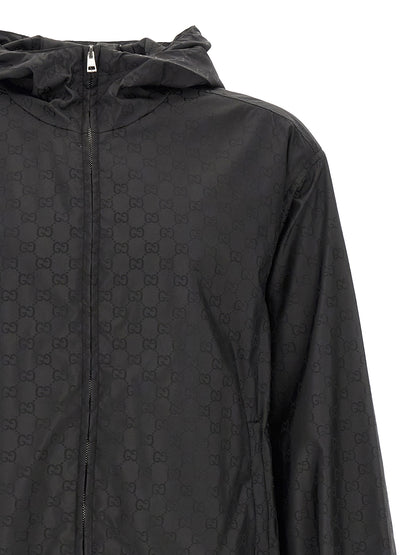 Gucci Black GG Jacquard Nylon Anorak Jacket