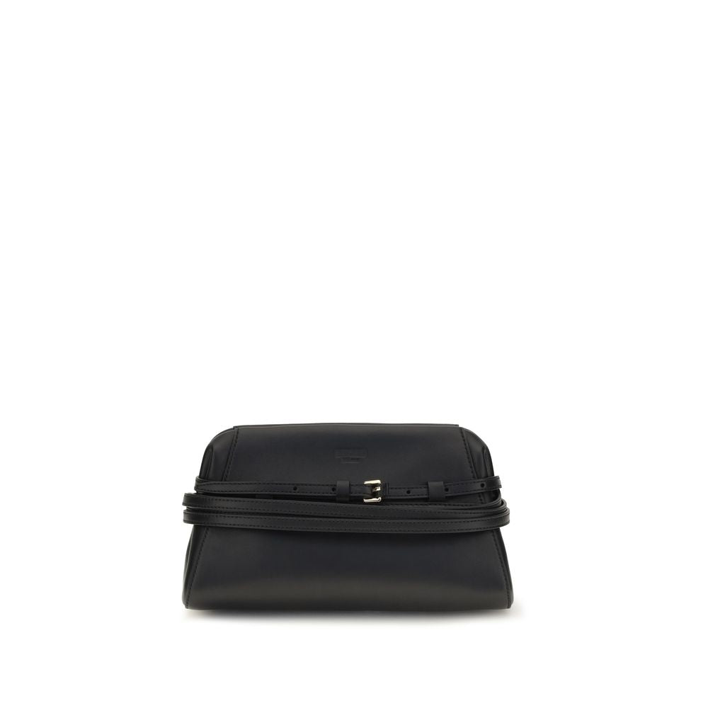 Moschino Black Goatskin Belt-Detail Clutch Bag