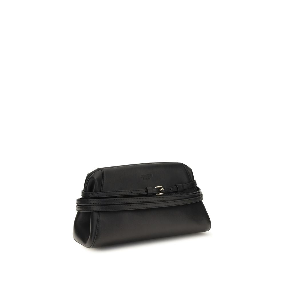 Moschino Black Goatskin Belt-Detail Clutch Bag