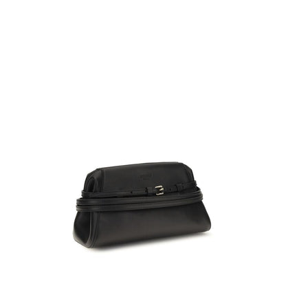 Moschino Black Goatskin Belt-Detail Clutch Bag