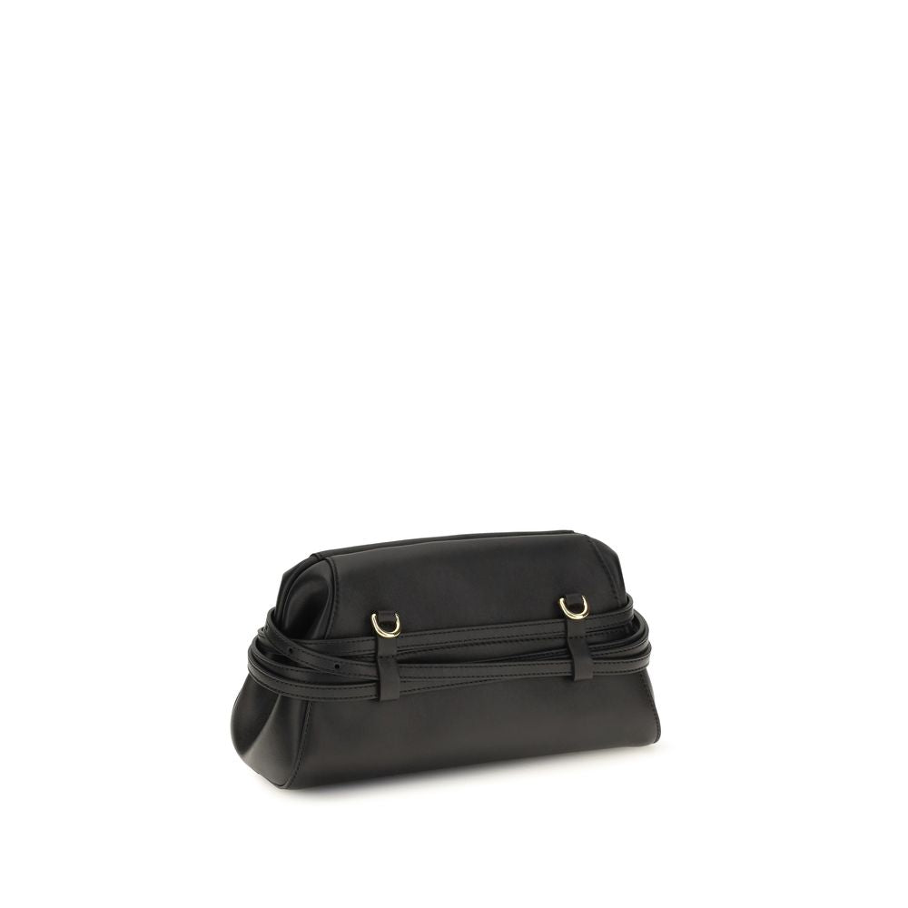 Moschino Black Goatskin Belt-Detail Clutch Bag