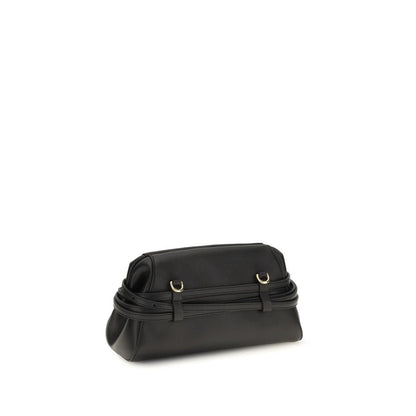 Moschino Black Goatskin Belt-Detail Clutch Bag