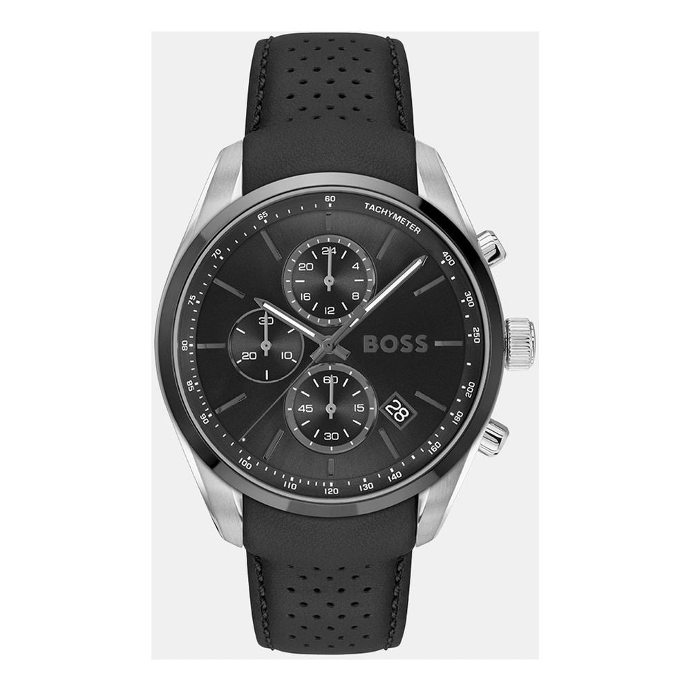 Hugo Boss Men’s Black Leather Dress Watch with Quartz Movement