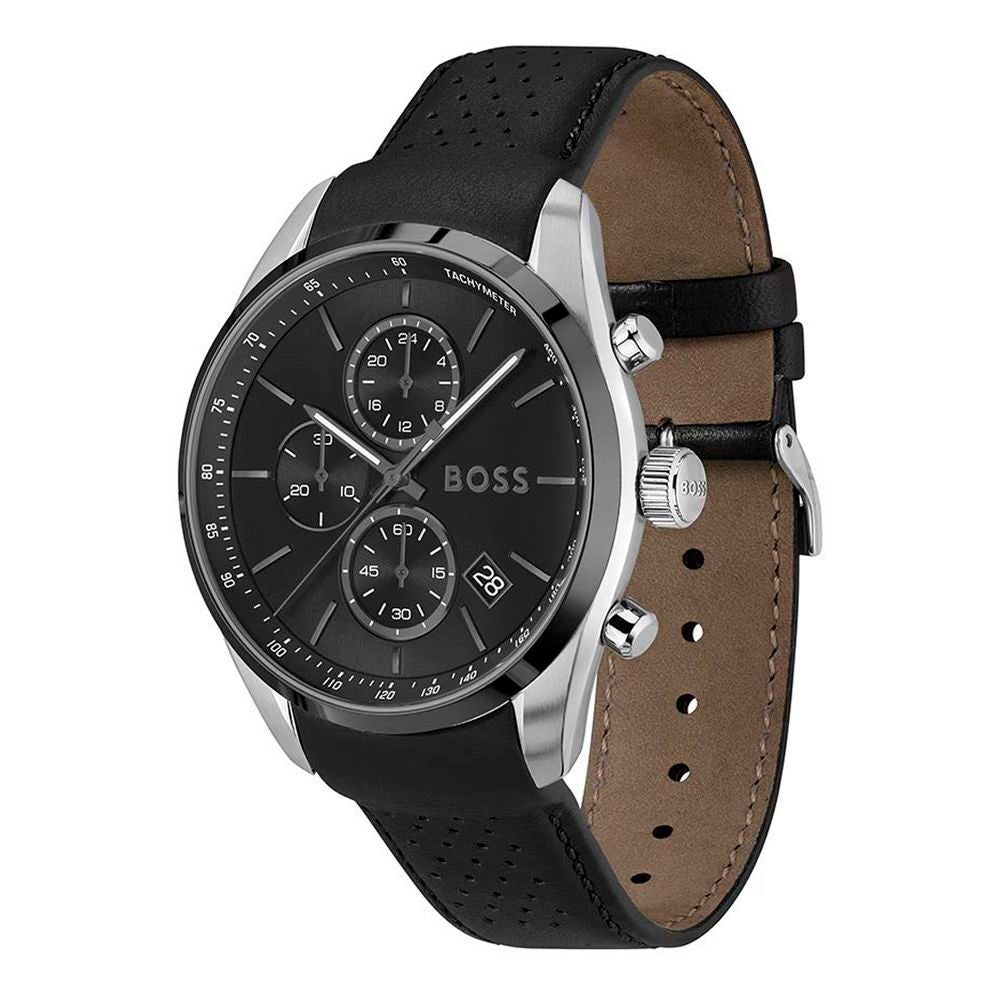 Hugo Boss Men’s Black Leather Dress Watch with Quartz Movement