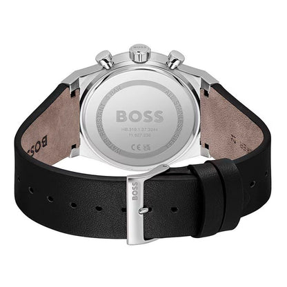 Hugo Boss Men's Gray Leather Dress Watch with Buckle Closure