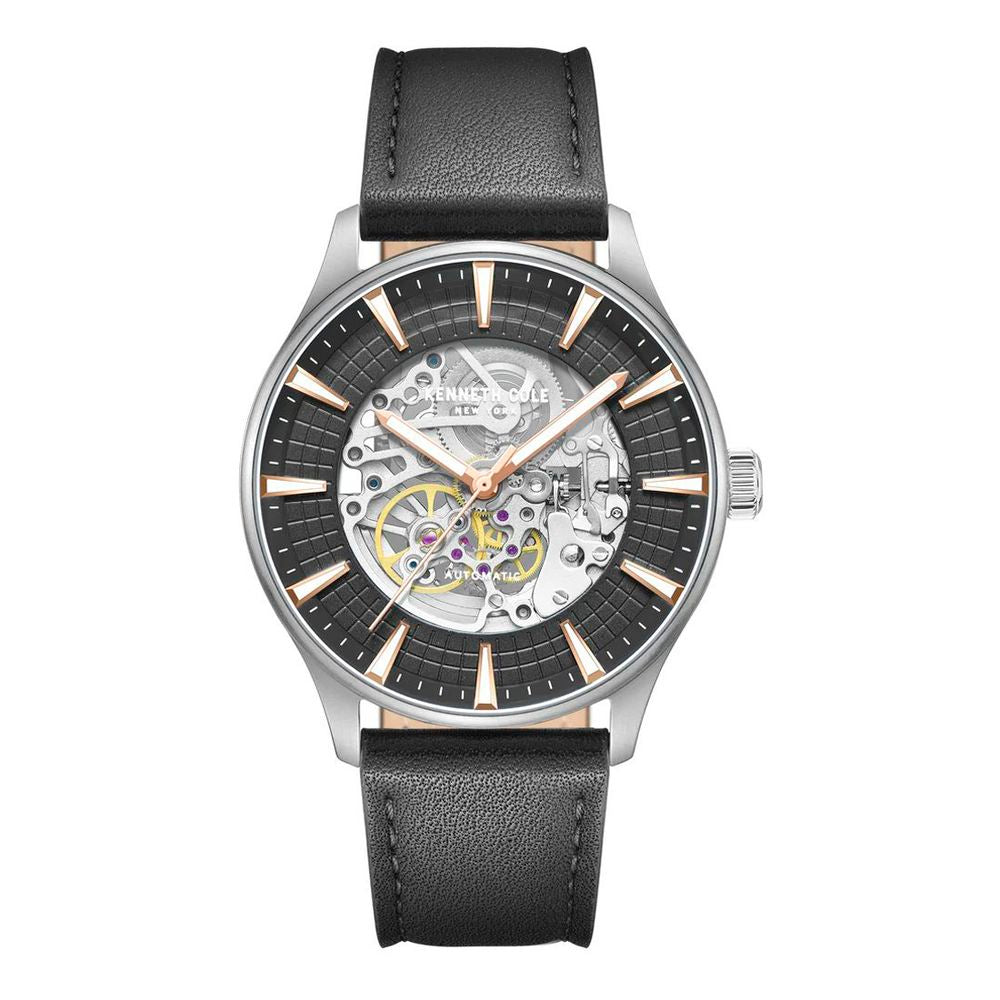 Kenneth Cole Men’s Automatic Dress Watch, Black Leather, Grey