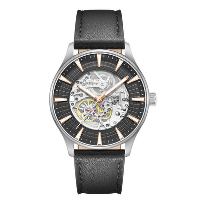 Kenneth Cole Men’s Automatic Dress Watch, Black Leather, Grey