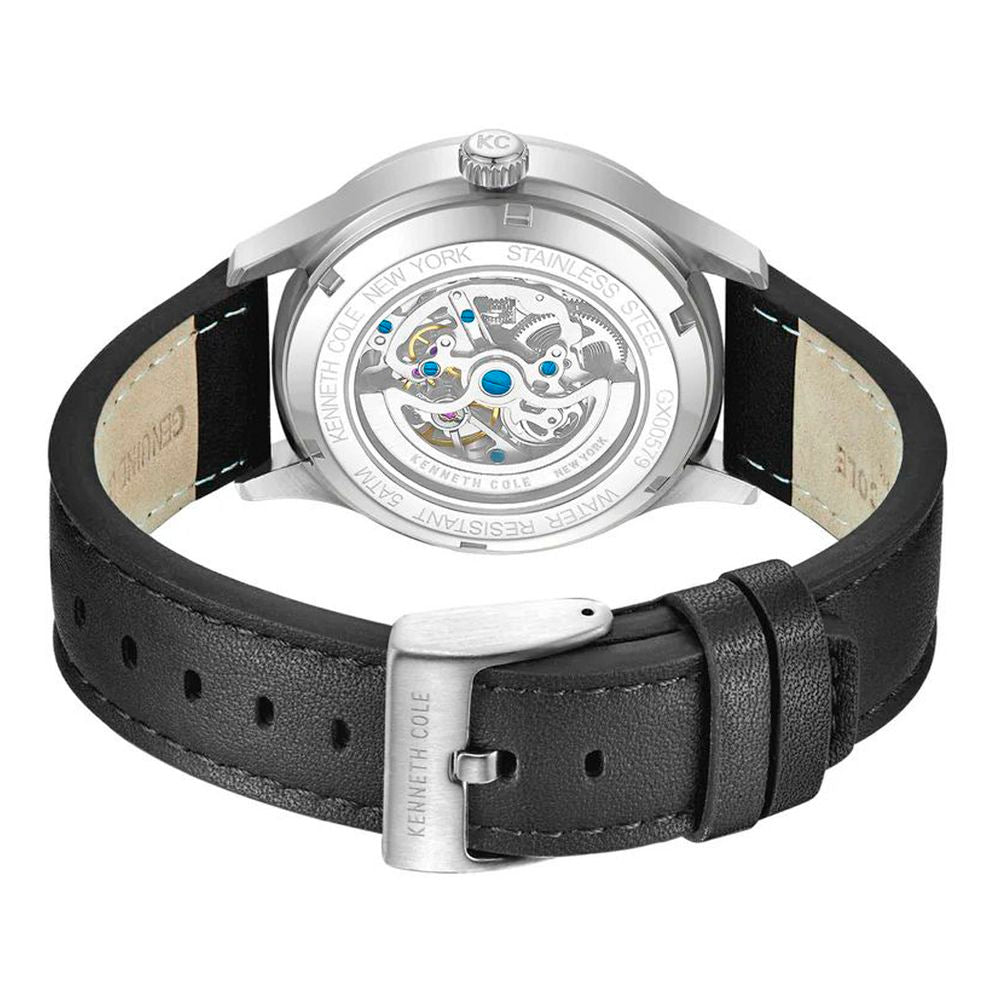 Kenneth Cole Men’s Automatic Dress Watch, Black Leather, Grey