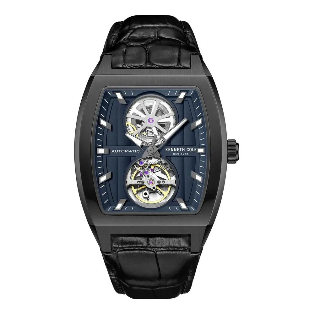 Kenneth Cole Men's Black Leather Dress Watch with Blue Dial