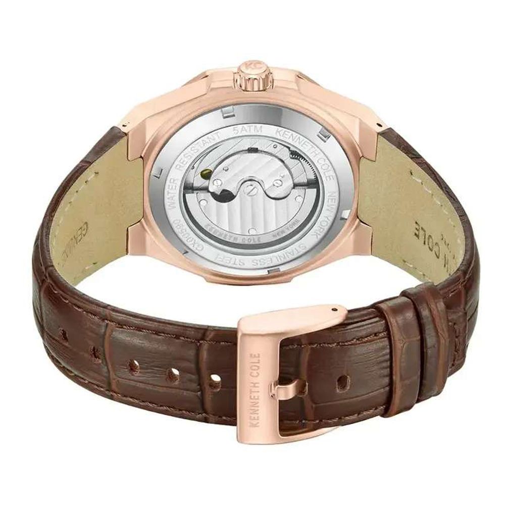 Kenneth Cole Men's Automatic Brown Leather Watch, Grey Dial