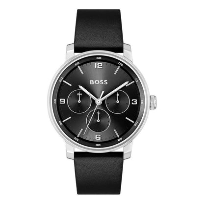 Hugo Boss Men's Black Leather Dress Watch with Quartz Movement