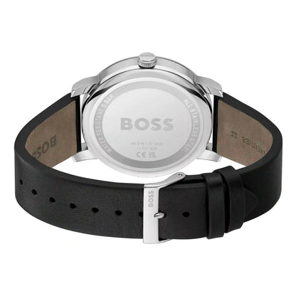Hugo Boss Men's Black Leather Dress Watch with Quartz Movement