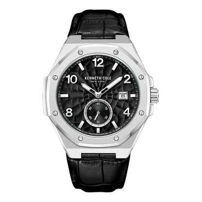 Kenneth Cole Men’s Black Leather Dress Watch with Automatic Movement