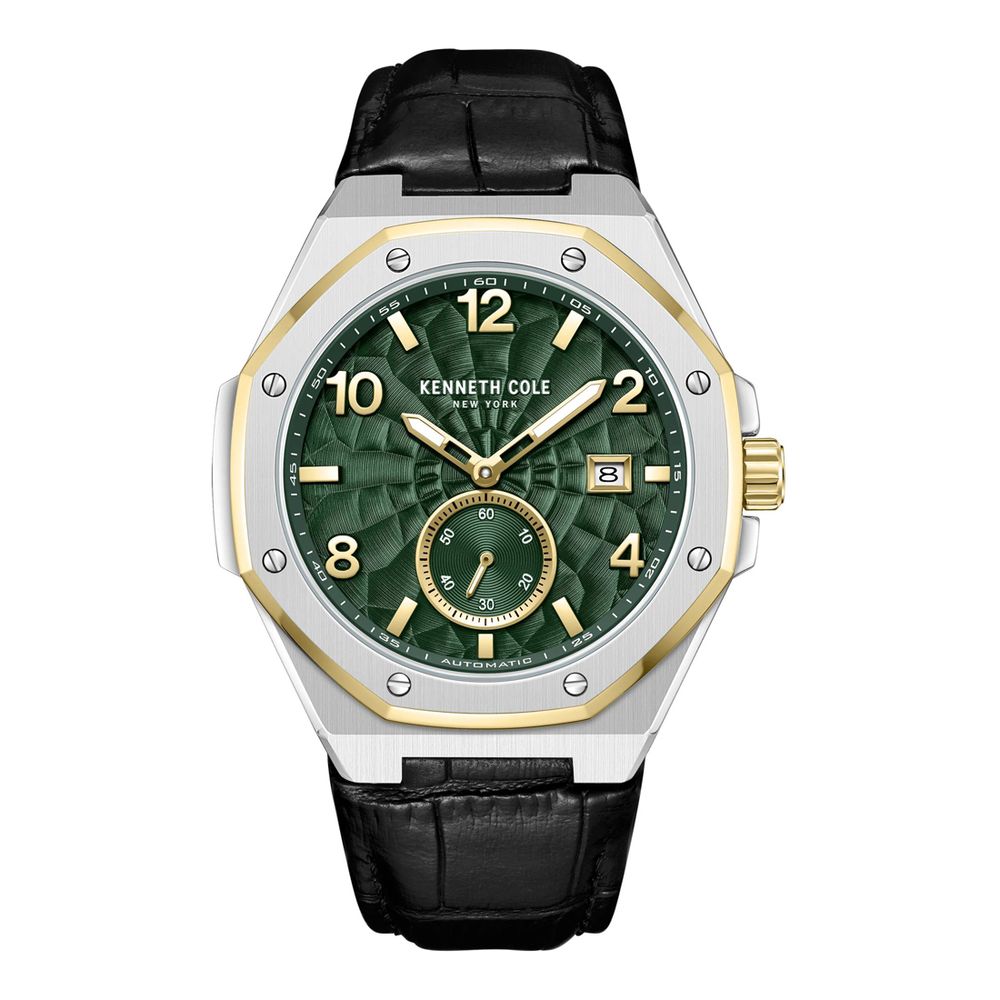 Kenneth Cole Men's Black Leather Watch with Green Dial