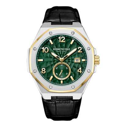 Kenneth Cole Men's Black Leather Watch with Green Dial