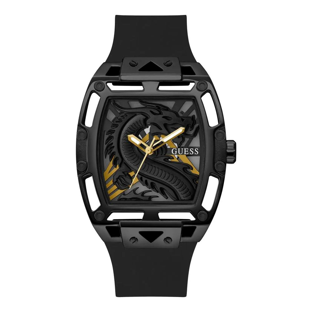 Guess Men's Quartz Dress Watch, Black Silicone Strap