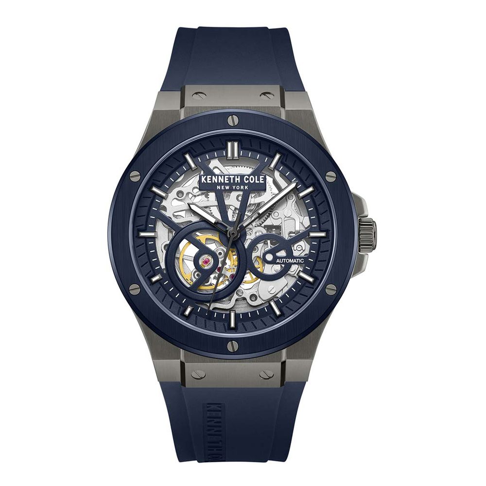 Kenneth Cole Men's Automatic Watch, Grey Case, Blue Strap