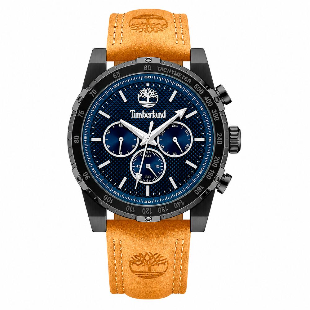 Timberland Men's Brown Leather Bracelet Watch with Blue Dial