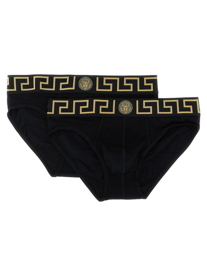 Versace Black Stretch Cotton Briefs Bi-Pack