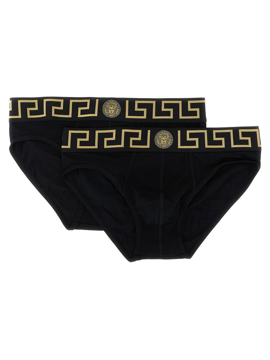Versace Black Stretch Cotton Briefs Bi-Pack