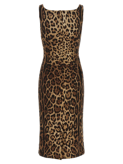 Dolce & Gabbana Brown Leopard Print Silk Midi Dress