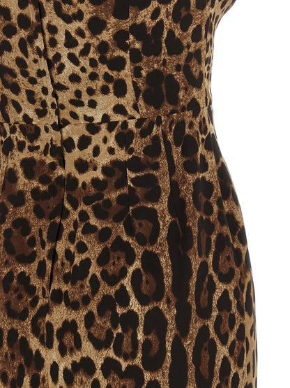 Dolce & Gabbana Brown Leopard Print Silk Midi Dress