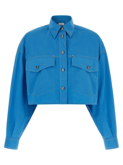 Versace Blue Cropped Cotton Blouse with Medusa Buttons