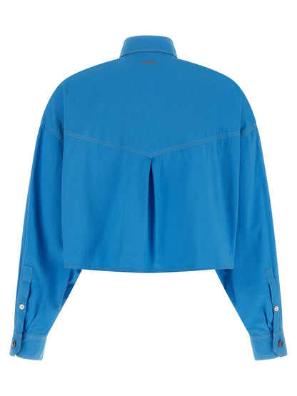 Versace Blue Cropped Cotton Blouse with Medusa Buttons