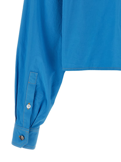 Versace Blue Cropped Cotton Blouse with Medusa Buttons