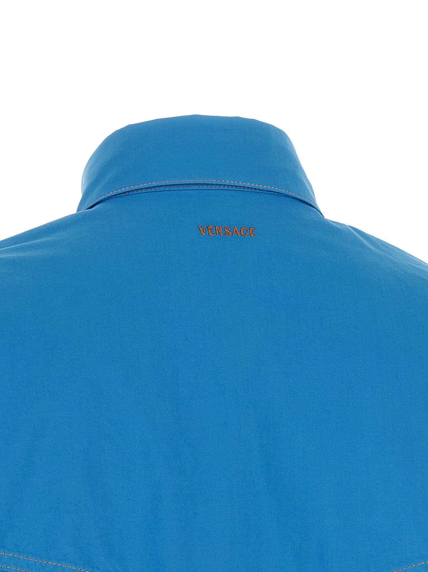 Versace Blue Cropped Cotton Blouse with Medusa Buttons