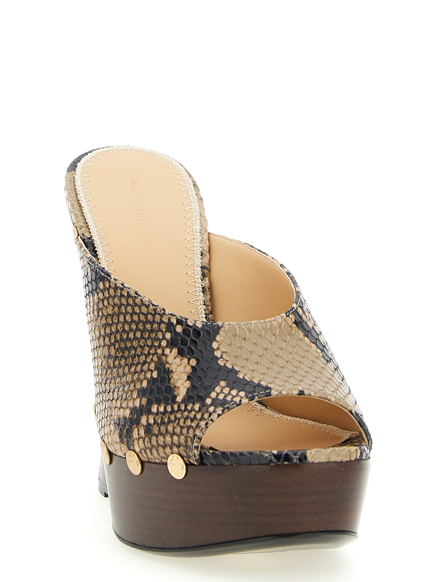 Magda Butrym Brown CLeather Python Print Wedge Sandals