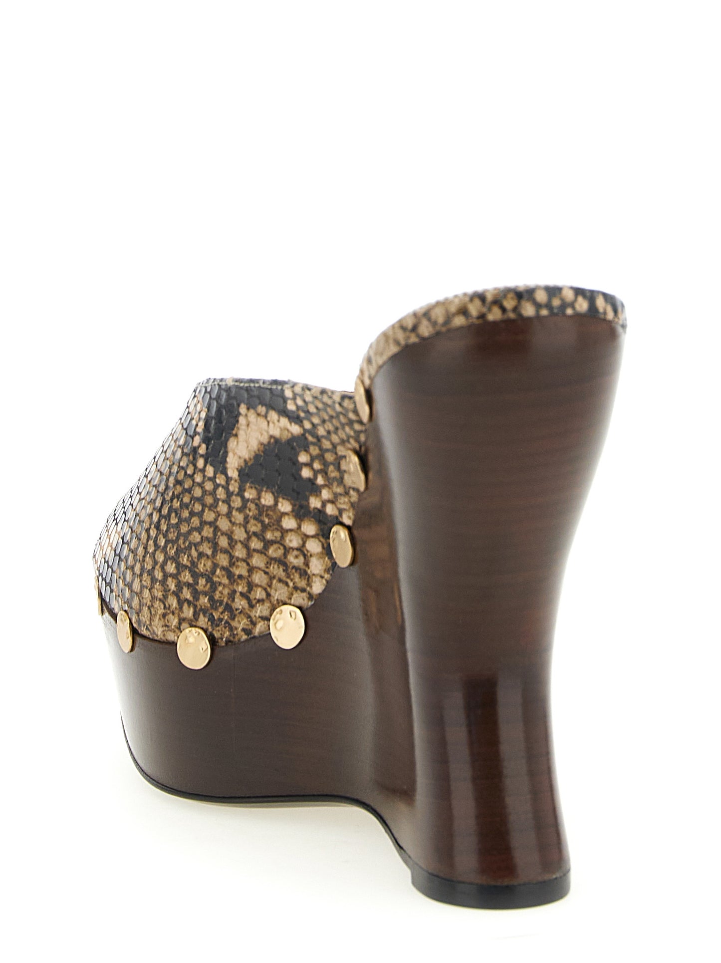 Magda Butrym Brown CLeather Python Print Wedge Sandals