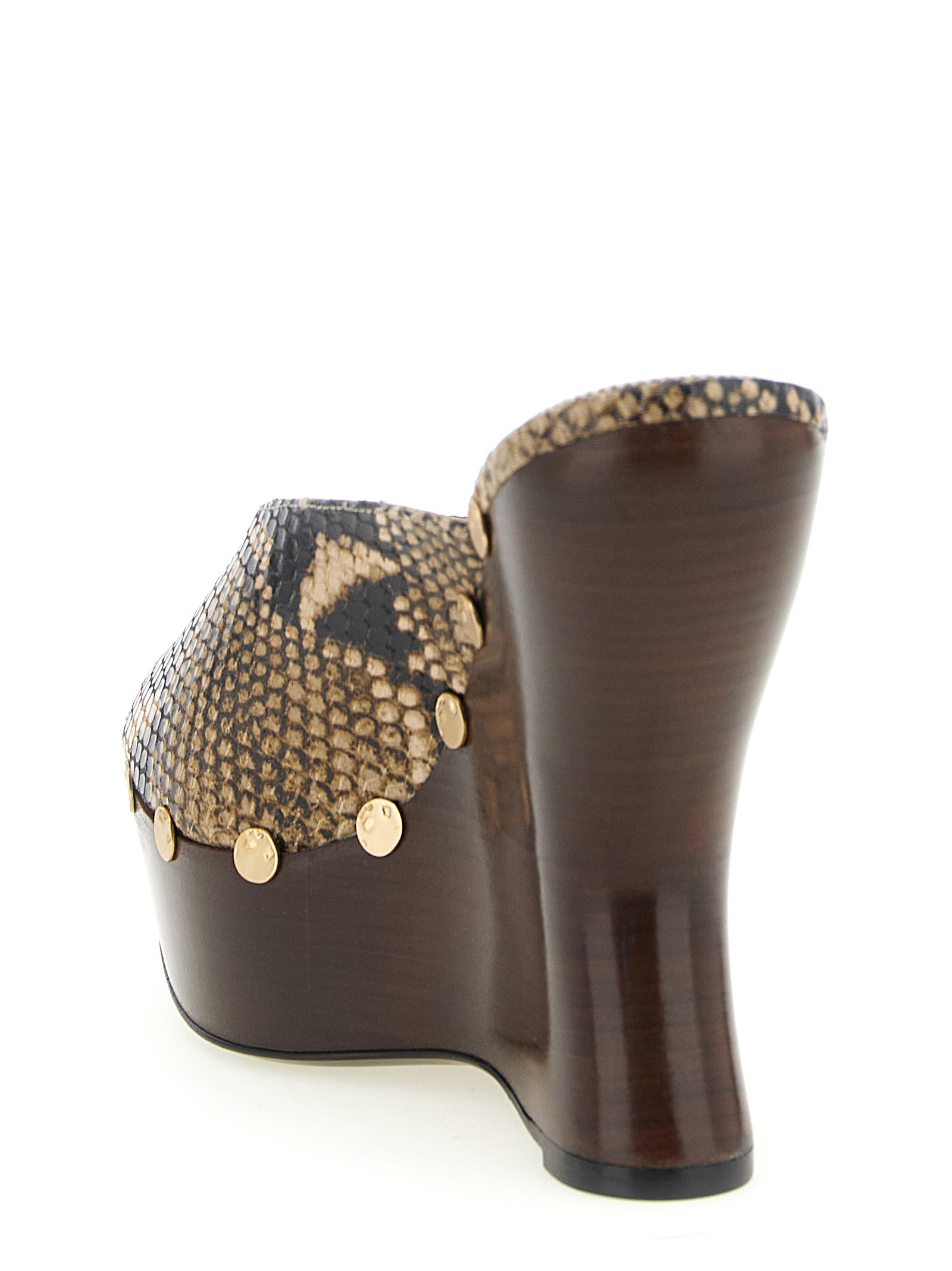 Magda Butrym Brown CLeather Python Print Wedge Sandals
