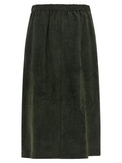 S Max Mara Bicolor Lamb Leather Midi Skirt