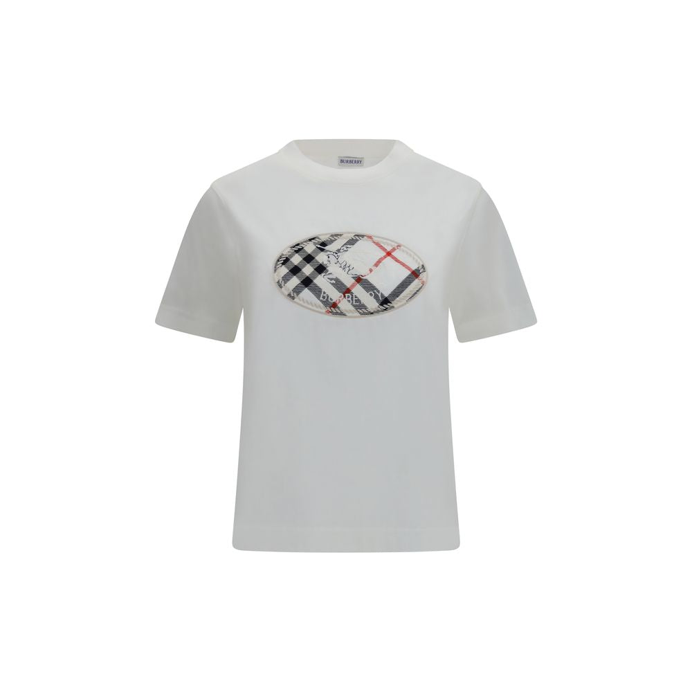Burberry Knight Stamp Check White Cotton T-Shirt Women’s Size L