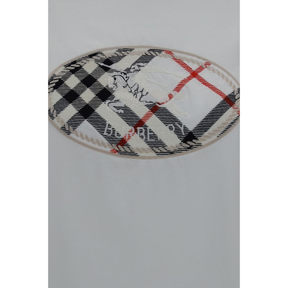 Burberry Knight Stamp Check White Cotton T-Shirt Women’s Size L