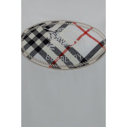 Burberry Knight Stamp Check White Cotton T-Shirt Women’s Size L