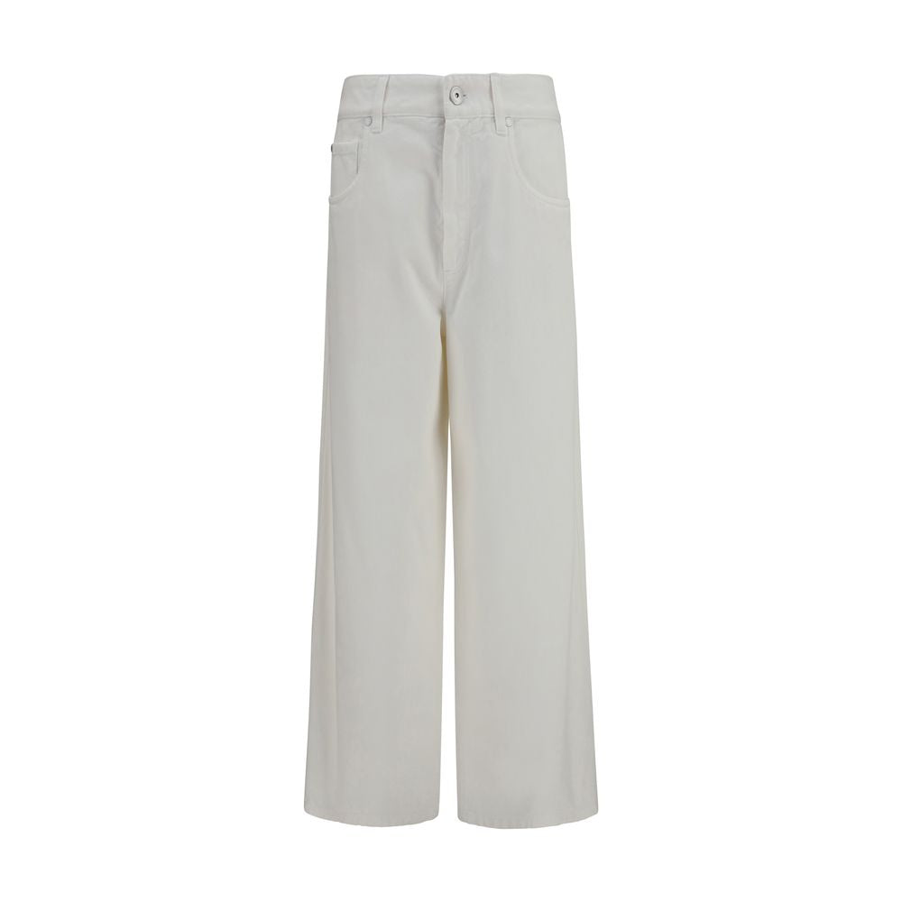 Brunello Cucinelli Beige Cotton High-Rise Palazzo Jeans