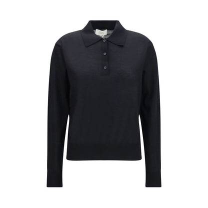 Loulou De Saison Black Cashmere Polo Shirt - Oversize Fit, Long Sleeve