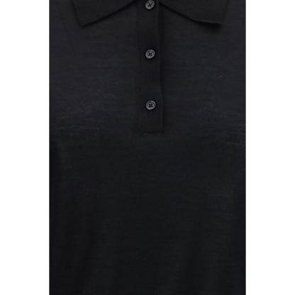 Loulou De Saison Black Cashmere Polo Shirt - Oversize Fit, Long Sleeve