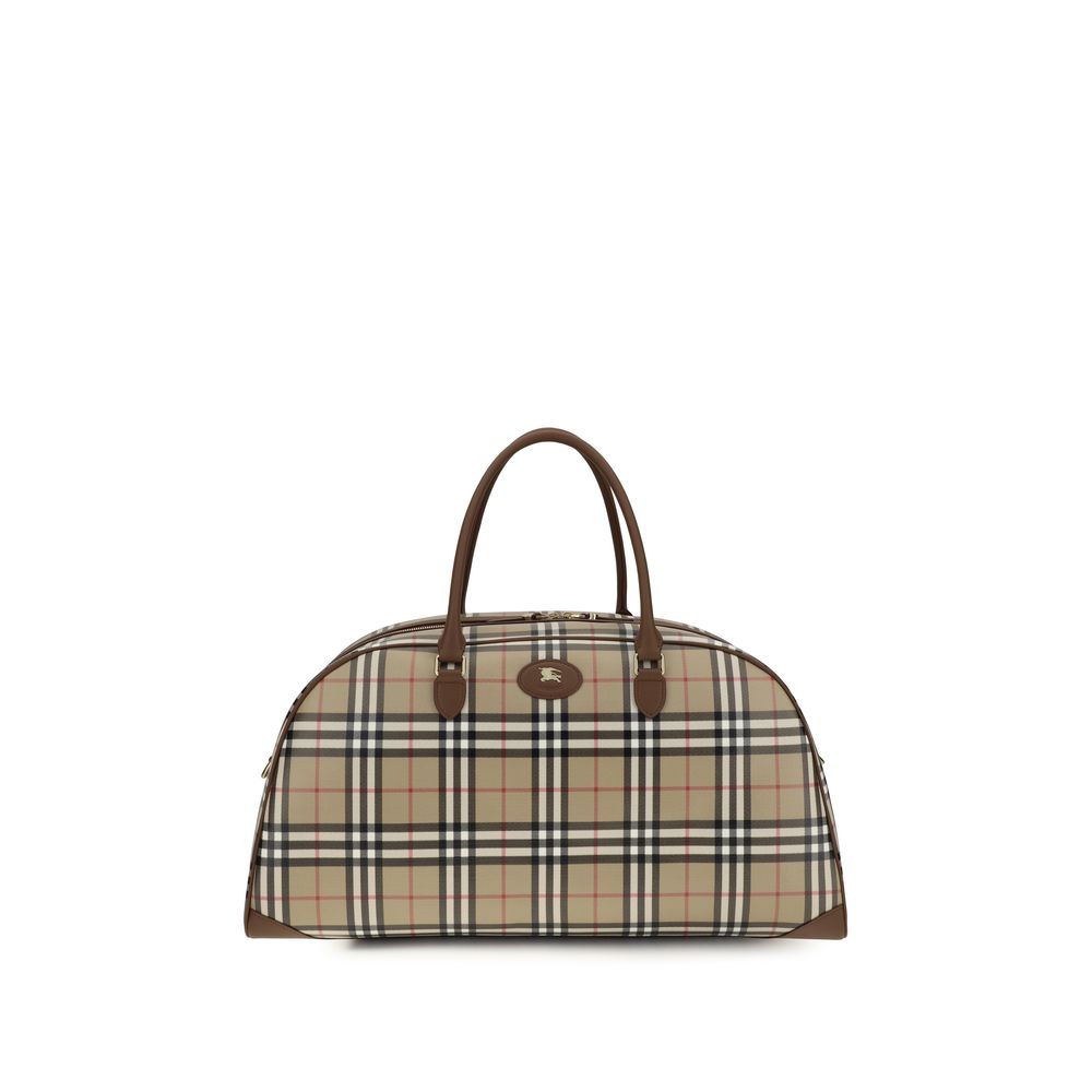 Burberry Check Travel Bag Beige Cotton Shoulder Bag 55.5x24x27