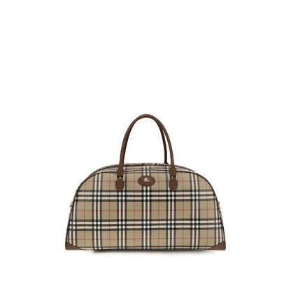 Burberry Check Travel Bag Beige Cotton Shoulder Bag 55.5x24x27
