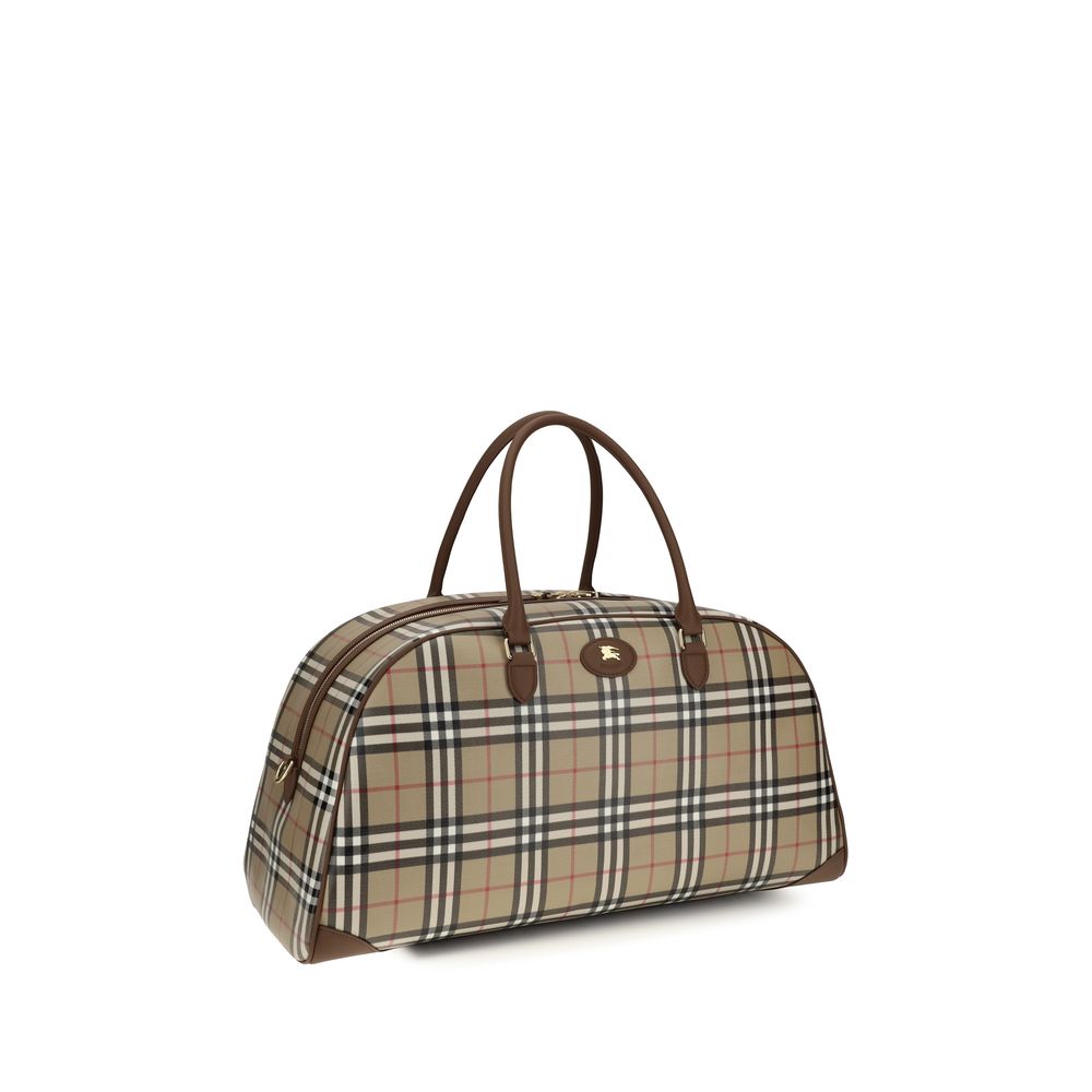 Burberry Check Travel Bag Beige Cotton Shoulder Bag 55.5x24x27