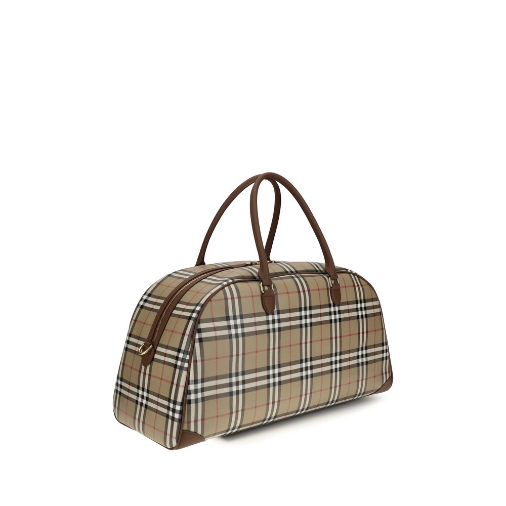Burberry Check Travel Bag Beige Cotton Shoulder Bag 55.5x24x27